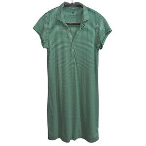 RENWICK 100% Cotton Polo Golf Dress in green and beige Stripe